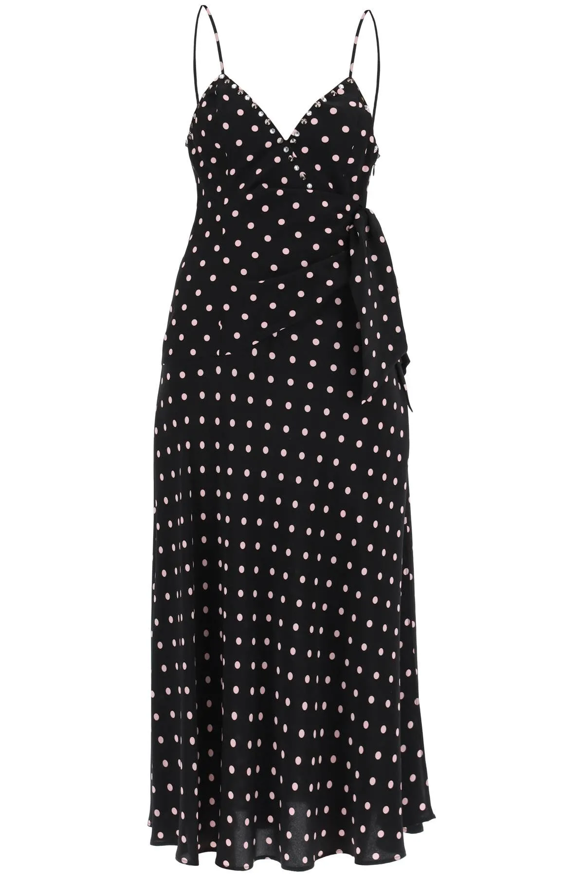 Alessandra Rich Polka Dot Slip Dress With Studs And Rhinestones