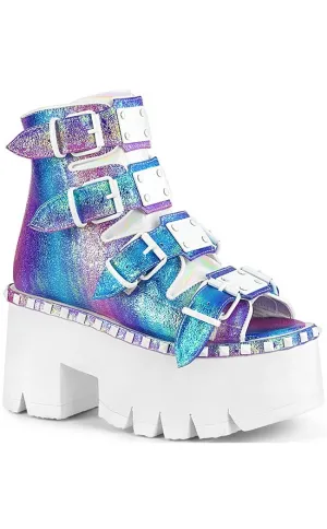 ASHES-70 Purple Iridescent Chunky Ankle Boots