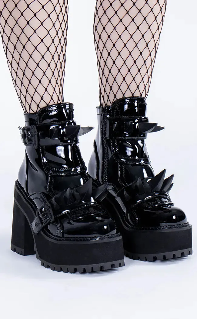 ASSAULT-72 Black Patent Ankle Boots