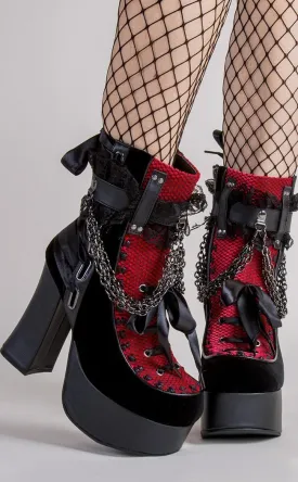 CHARADE-110 Black & Red Lace Ankle Boots (AU Stock)