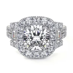 Cushion Cut 3 Stone Diamond Ring with Pave