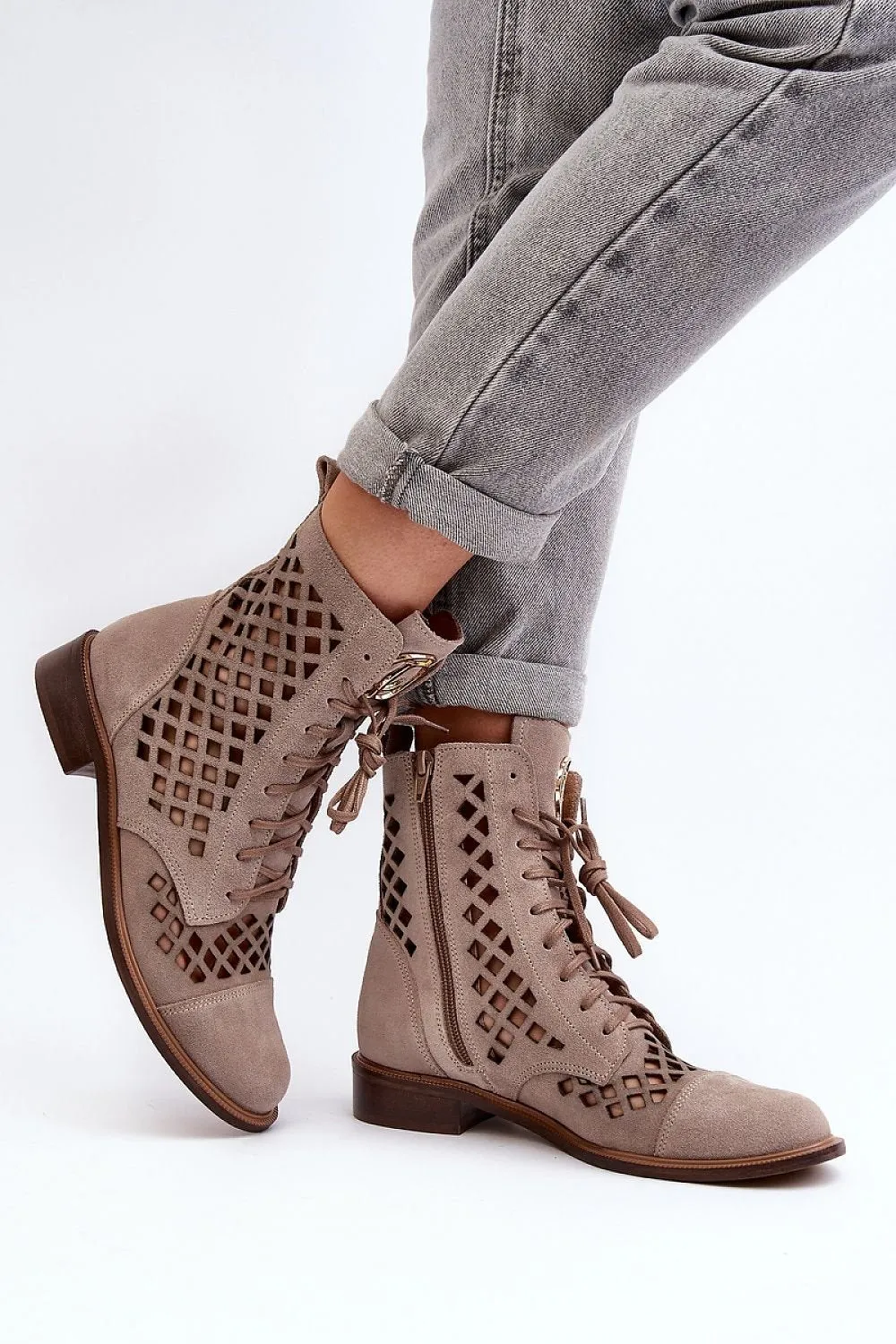 TEEK - Mesh Natural Leather AnkleBoots