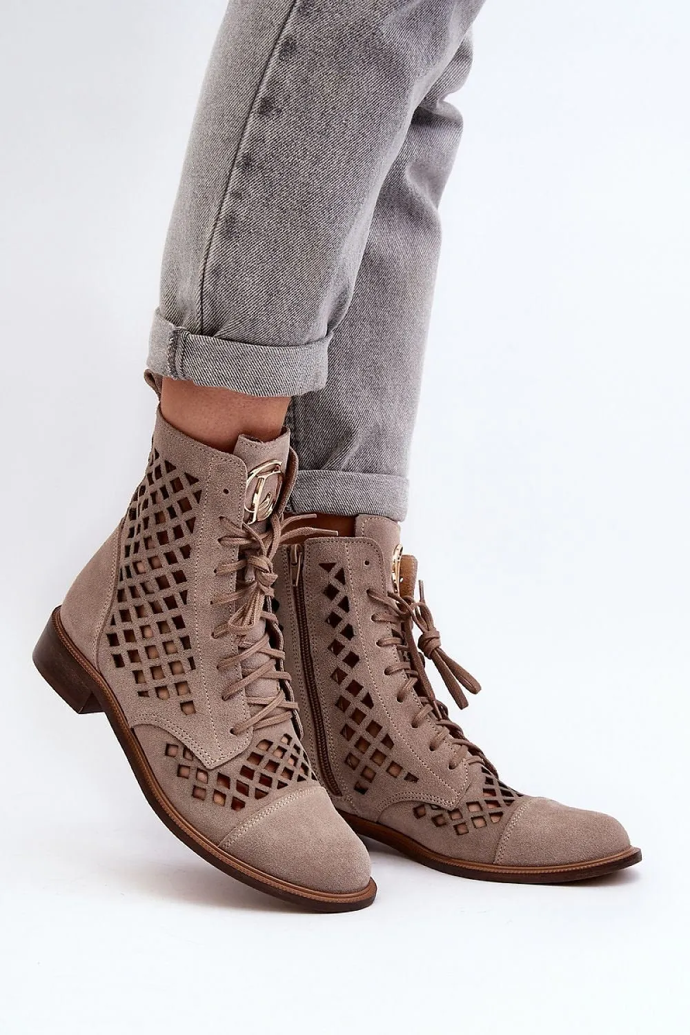 TEEK - Mesh Natural Leather AnkleBoots